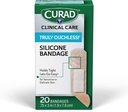 CURAD Truly Ouchless! ® Silicone bandages, .75" x 3", para pele sensível ou delicada, tecido flexível, protege raspas, cortes e queimaduras, 20 contagem