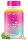 Cegonha rosa Total Vitaminas pós-natais para mulheres Vegan DHA, Folato metilado, Ferro, + Vitamina B12 Pós-parto Recovery Essentials + Apoio à amamentação