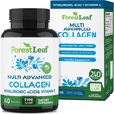 ForestLeaf Multi Collagen Pills - Colágeno Homens & Colágeno Mulheres - Suplementos de Colágeno Hidrolisado com Vitamina C & Ácido Hialurônico - Cápsulas de Colágeno para Cabelo, Pele e unhas (240 Cápsulas de Peptídeo)