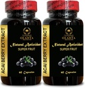 ACAI Berry Extract - Suplemento dietético orgânico Acai Berry Powder, Superalimentos, Apoio Energético Diário, Acai para Bem-Estar Geral - 2 Garrafas 120 Cápsulas
