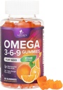 Omega 3 6 9 chicletes - Vegan Omega 3 Suplemento Gummy - Óleo de ácidos gordos Essential 369 Suporte cardíaco complexo e suporte cerebral para mulheres, Homens e gravidez, Peixe livre não-GMO, sabor laranja - 60 chicletes