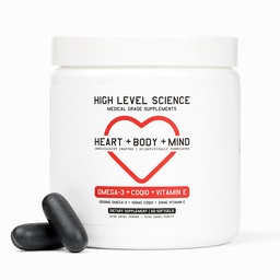 High Level Science CoQ10, Omega-3, Vitamina E - Cardiologista Formulado para Coração + Corpo + Saúde Mental com DHA/EPA, Antioxidante para Energia, Óleo de Peixe Biodisponível Superior - Gluten Free, 60 Softgels