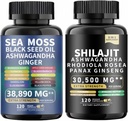 Sea Moss e Shilajit Sea Moss Black Seed Oil Ashwagandha Ginger&shilajit rhodiola rosea panax Ginseng (120 Contagem)