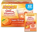 Emergen-C 1000mg Vitamina C pó para suporte imunológico diário Suplementos de vitamina C gratuitos de cafeína com zinco e manganês, vitaminas B e eletrólitos, sabor super laranja - 60 contagem/2 mês de fornecimento