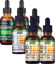NUSAVA Strawberry Flavored D3 K2 Drops, Vanilla Flavored D3 K2 Drops, & Chlorophyll Liquid Drops Bundle - Vitaminas líquidas potentes para o coração, conjunto, energia e suporte imunológico - Não-GMO, sem glúten, 2pk