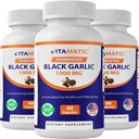 Vitamatic 3 Embalagem Alho Preto Fermentado Extrato 1000 mg 60 Cápsulas - Não-GMO, Glúten Grátis - (Total 180 Cápsulas)