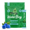 Waterboy exercitar a hidratação do açúcar livre de 2,960mg em pó de eletrolite pacotes de L-Glutamina + Vitaminas, sem açúcar, tudo natural, sem glúten, 15 bebidas mistura de vara (framboesa azul)