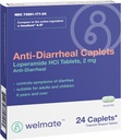 WELMATE - Caplets antidiarreicos (24 Caplets) - Loperamida HCL 2 mg - Diarrhea Symptom Reliever - Reliever Estómago Perturbado - Anti Diarhea Pills - Over-The-Counter Medication