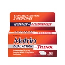 Motrin Dual Action com Tylenol, Ibuprofeno e Acetaminofeno Reliever de dor de ação rápida para dores e dores menores, Ibuprofeno (AINE) 125 mg e Acetaminofeno 250 mg, 120 ct