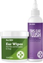 Toalhitas de limpeza de ouvido de cão de estimação com Aloe e Eucalyptus + Veterinária Tris Flush Cat & Dog Ear Cleaner