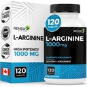 Renew Actives L-Arginina Suplemento 1000MG para servir - Força e resistência, Essential for Protein Synthesis & Muscle Function, Physical Performance Booster - Made in Canada - 120 Tablets