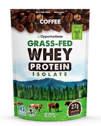 Opportuniteas Grass Fed Coffee Whey Protein Isolate Powder - 27g de pó de proteína sem adoçantes artificiais, 60mg de cafeína, vacas sem hormônios - 5lb