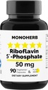 MONOHERB Riboflavina 5'-Fosfato 50 mg - 90 Cápsulas Vegetarianas - Vitamina B2 Bioativa - Made in USA