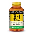 MASON NATURAL Vitamina B,1 Thiamine 250 mg, 100 dias de fornecimento Suplemento dietético, Fácil, para, Tablets Sufocantes, Suporte Produção de Energia e Metabolismo Saudável