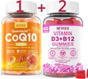 NEVISS sem açúcar CoQ10-250mg chicletes preenchidos,60Cts + Vegan Vitamina D3 5000UI & Metil B12 1000mcg chicletes, 120Cts