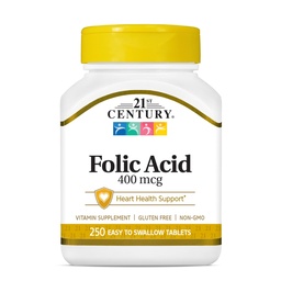 Ácido Fólico do Século XXI 400 mcg Comprimidos, 250 Contagem