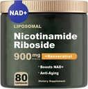 NAD Supplement - NAD Nicotinamida Riboside 900 mg, Resveratrol, Quercetina - NAD Supplement for Anti-Aging, Energy, Focus - 80 Cápsulas