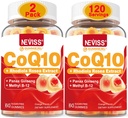 NEVISS Sugar Free CoQ10 chicletes preenchidos com vitamina B12 1000mcg, Rhodiola Rosea e Panax Ginseng Extract, Vitamina B6, Coenzima Q10 Suplemento, 2 Embalagem
