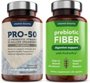 Vitamina Bounty Pro-50 Probióticos e pacote de fibras prebióticas: 13 Strains, 50 bilhões de UFCs, Digestive & Gut Health Support, cápsulas de liberação tardia - 90 cápsulas Total para homens e mulheres