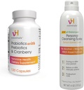 vH essencial Probióticos com Prebióticos e Cranberry Feminine Health Supplement - 120 Cápsulas e pessoal Cleansing Spray Bundle