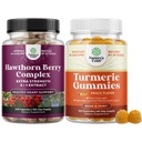 Pacote de Cápsulas Extra-Força Hawthorn Berry - Extrair Digestion e Suplemento de Saúde do Coração e Gummies Turméricas para Adultos Flavor de pêssego - Pastilhas de apoio conjunto de força extra