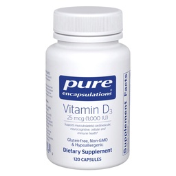 Encapsulamentos Puros Vitamina D3 25 mcg (1.000 UI) - Suplemento para Apoio Osso, Articulação, Mama, Coração, Colônia e Saúde Imune - com Premium Vitamina D - 120 Cápsulas