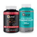Qunol CoQ10 100mg Softgels, 3X melhor absorção Fornecimento de 4 meses + 120 cápsulas de glicinato de magnésio de contagem 420mg, suplemento de magnésio de alta absorção, 180 contagem