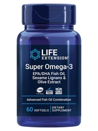 Extensão de vida Super Omega-3 EPA / DHA Óleo de peixe, Lignans Sésamo e Extrato de Oliva – Saúde do Coração, Saúde do Cérebro, Apoio à Saúde Inflamação, Suporte à Saúde Colesterol, Sem Glúten, Não-GMO, 60 Softgels