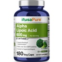 NusaPure Alpha Lipoic Acid 600 mg por serviço 180 Cápsulas Veggie (Vegetariano, Não-GMO, Vegan)