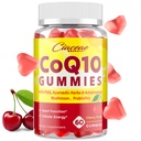 CoQ10 Gummies com PQQ - 400 MG Coenzyme Q10 de alta potência, melhorado com ervas ayurvédicas, mistura de cogumelos adaptogênicos e probióticos para o coração, cérebro, energia, imunidade, sabor de cereja, 60 Gummies Vegan