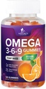 Omega 3 6 9 Gummies - Vegan Omega 3 Suplemento Gummy - Óleo de ácidos gordos Essential 369 Suporte cardíaco complexo e suporte ao cérebro para mulheres, homens e gravidez, Peixe livre não-GMO, sabor laranja - 120 chicletes