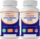 Vitamatic 2 Pack Supplements de ácido hialurônico 200mg - Suporta tecido conectivo saudável e articulações - Promover a pele saudável jovem - Total 240 Cápsulas