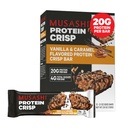 MUSASHI Protein Crisp Bar, 20g Protein, 4g Total de Açúcares, Baunilha & Caramel, Pós-treino e Lanche no Go, 12 Pack de 2.1oz (60g) Bares