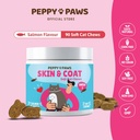 Mastigação da pele e do casaco para gatos - 90 mastigação suave, sabor de salmão, com Omega 3, vitaminas e suplemento de biotina, suporta casaco brilhante, reduz o derramamento e coceira, para gato Dandruff e alívio de alergia