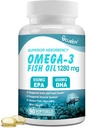 Omega 3 Suplementos de óleo de peixe, Força Tripla Omega 3 Suplemento Nutricional com 650mg EPA 450mg DHA por serviço - Cérebro, olho, coração e Imune Saúde Suporte - 90 Softgels (45 Serv)