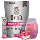 Salud 2-em-1 Beber Energia Pó + Foco, Fruta de dragão, Cafeína orgânica, B6 + B12, Theanina, Pacotes de bebida de energia limpa, Pitaya Agua Fresca Mix, Não-GMO, Glúten livre, Vegan, 1g de açúcar, (15 Servões)