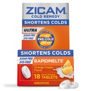 Zicam Ultra Cold Remedy Zinc Rapidmelts, Aroma de creme de laranja, Homeopático, Medicina de encurtamento frio, Encurta a duração do frio, Livre de açúcar, Sem tingimento, 18 Contagem