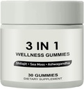 3 em 1 pastilhas, 3 em 1 pastilhas Shilajit para homens, pastilhas Shilajit Wellness puras (Shilajit + Sea Moss + Ashwagandha), pastilhas Shilajit para homens, não-GMO
