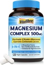 Complexo de magnésio 500mg, 6 em 1 glicinato de magnésio quelatado, Citrato, Aspartato, Gluconato, Carbonato e Lactato, Max Absorção Suplemento para dormir e acalmar, 120 Vegan Caps, Sem Magnesio Óxido