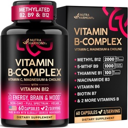 Vitamin B Complex for Men & Women - Methylated B-Complex & Vit B12 - 60Caps