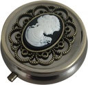 Organizador de comprimidos de bronze, Caixa de medicina portátil para bolso ou bolsa, Decorativo Titular de Vitamina Metal, Clássico pequeno recipiente de pílulas, Presente criativo exclusivo para mulheres