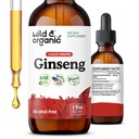 Wild & Organic Corean Red Ginseng Extract Drops - Panax Ginseng Suplemento para apoio imunológico - Tintura raiz líquida para o bem-estar geral - Vegan, Açúcar & Álcool - 2 fl oz