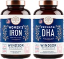 BOTÂNICAS WINDSOR Pré-natal DHA e comprimidos de ferro para mulheres com ácido fólico - pacote de vitamina pré-natal