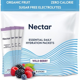 Pacotes de Hidratação Néctar - Pacotes de Pó de Eletrólitos - Sem Açúcar ou Calorias - Pacotes de Hidratação Líquidos de Frutas Orgânicas para Alivio de Desidratação e Reidratação Rápida (Berry 18 Pack)