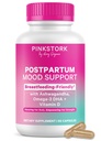 Pink Stork Postpartum Mood Support - Equilíbrio do hormônio pós-natal para as mulheres - Amamentação amigável - Stress & Cognitive Support, New Mom Essentials - Ashwagandha, Camomila, & Vitamina D, 60 Cápsulas
