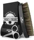 Escova de barba para homens e conjunto de pente de barba w / bigode tesouras Kit de arrumos, Escova de sarja Natural, dupla ação madeira pente, e bolsa de viagem grande para presente de Natal