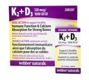 Webber Naturals K2 + D3 120 mcg/1000 UI, Suporta Função Imune Saudável - 220 softgels