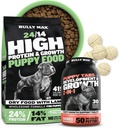 Bully Max 24/14 Alta proteína Cachorrinho Alimentos (5lbs.) e Vitaminas Cachorrinho (30 tabs mastigáveis) para o desenvolvimento e crescimento Bundle – músculo, imune, osso e suporte digestivo em filhotes de raça pequena e grande