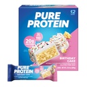 Pure Protein Bars, Alta proteína, Snacks nutritivos para apoiar a energia, Baixo açúcar, Gluten Free, Bolo de aniversário, 1,76 oz, Pacote de 12 (Packaging May Vary)
