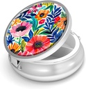Caixa de pílulas-3 Compartimento Pequeno caso de pílulas para bolsa e bolso Mini Metal Titular de pílulas viagem recipiente de pílulas para conter suplementos Vitaminas BPA-Free (Garden Flower)